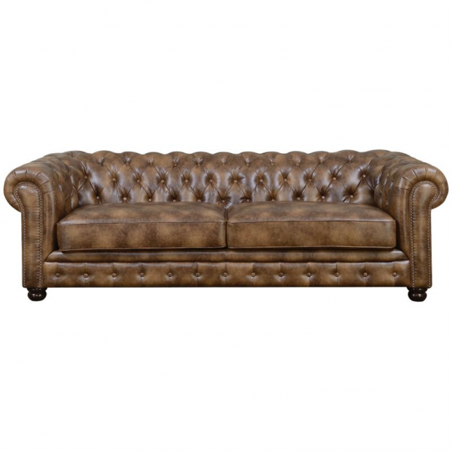 Brown Leather Tufted Sofa